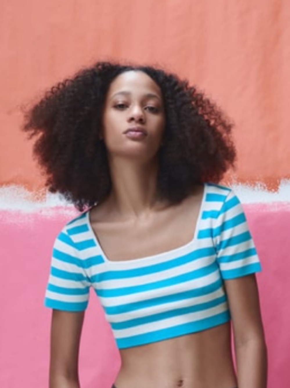 🆕 Zara Blue & White Striped Square-Neck Crop Top